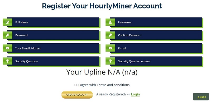 ثبت نام در hourly miner